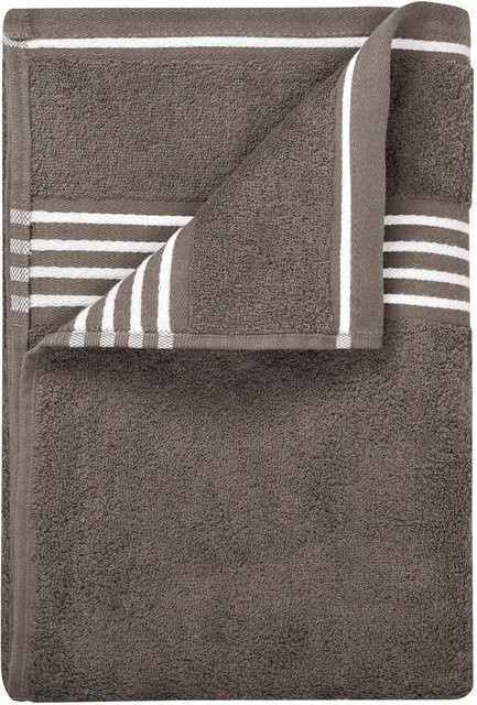 GÖZZE Duschtuch Rio aus Baumwolle mit Streifenbordüre und Kordelaufhänger, Farbe: Taupe, B: 70 cm, L: 140 cm - Bild 1