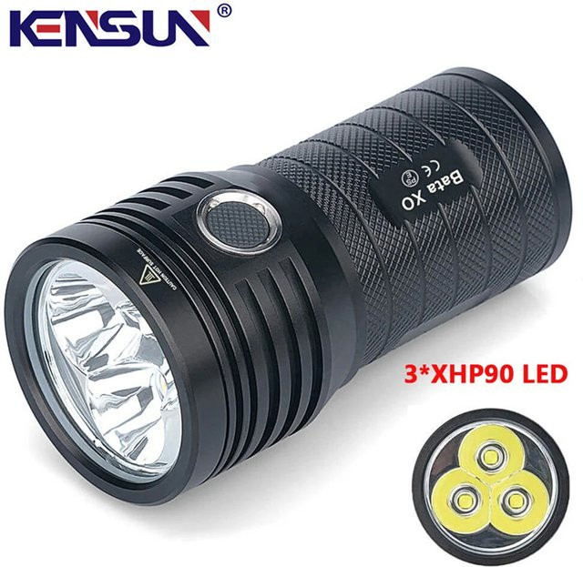 KENSUN Taktische LED Taschenlampe mit 3 XHP90 LEDs, USB aufladbar, Schwarz - Bild 1