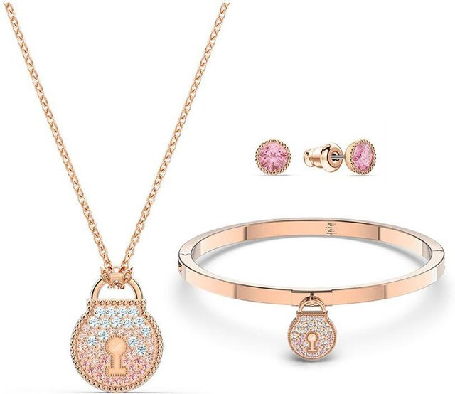 Swarovski Schmuck-Set, Halskette, Armband, Ohrring, Roségold, Damen, Kristall - Bild 1