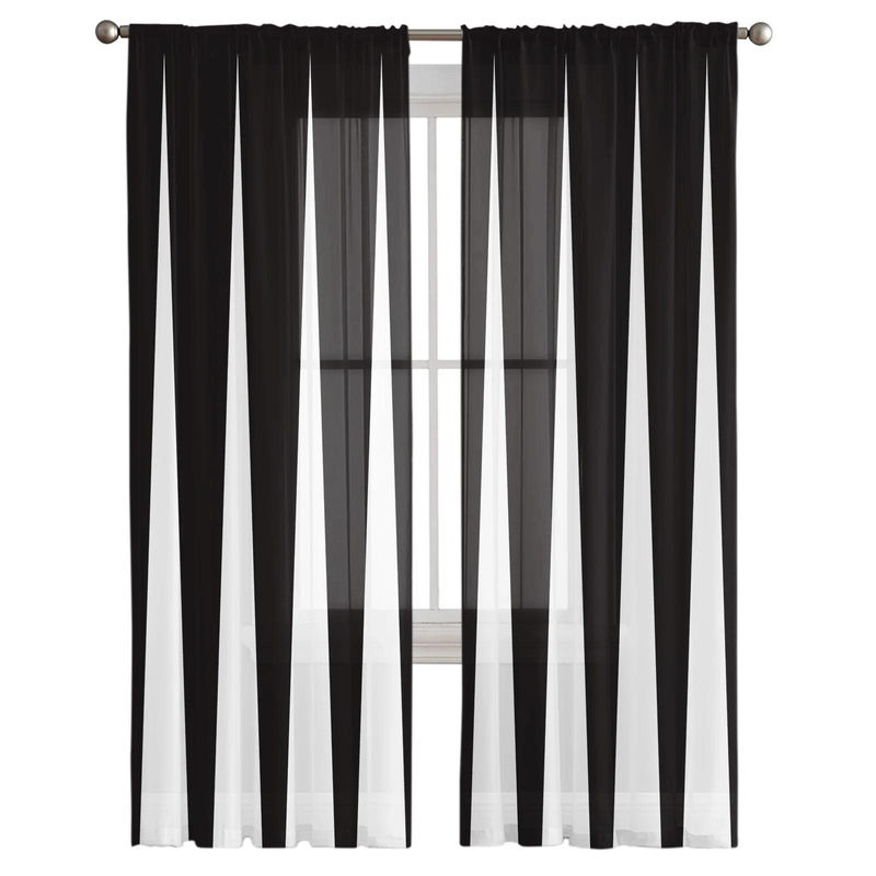 Super Six Transparentes Voile-Vorhang mit schwarz-weiß gestreiftem geometrischem Muster, Breite: 135 cm, Höhe: 114 cm - Bild 4