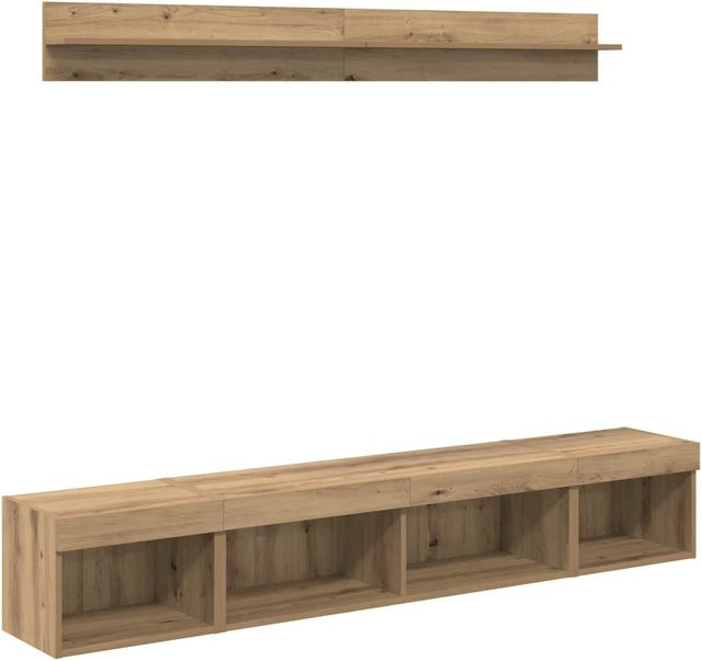 vidaXL TV-Wandregal-Set mit LED in Artisan-Eiche, 5-teiliges Set aus Holzwerkstoff in Braun für dein Wohnzimmer - Bild 1