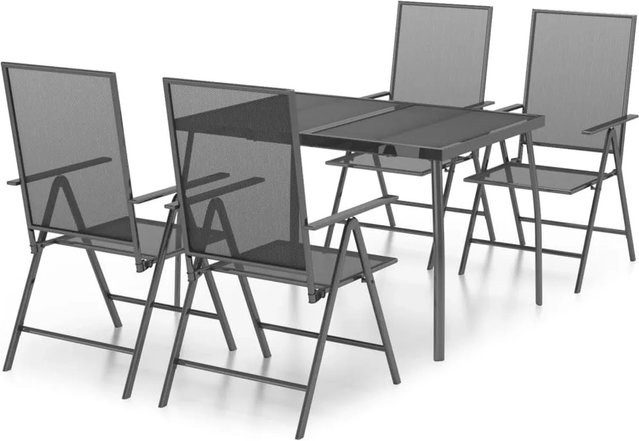 vidaXL 5-tlg Garten-Essgruppe Modell 5 aus lackiertem Stahl in Anthrazit mit rechteckigem Tisch - Bild 1