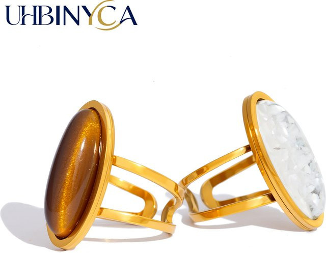 UHBINYCA Ring, geometrisch oval, Edelstahl vergoldet, Damen - Bild 1