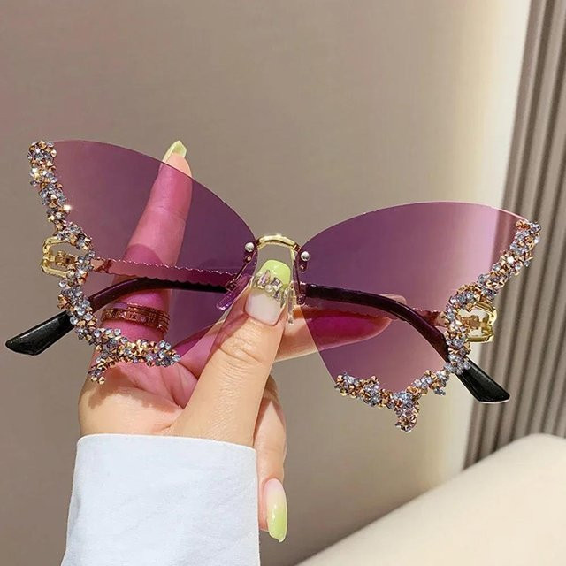 YiRan Sonnenbrille Schmetterling, randlos, Metall, lila, Damen - Bild 1