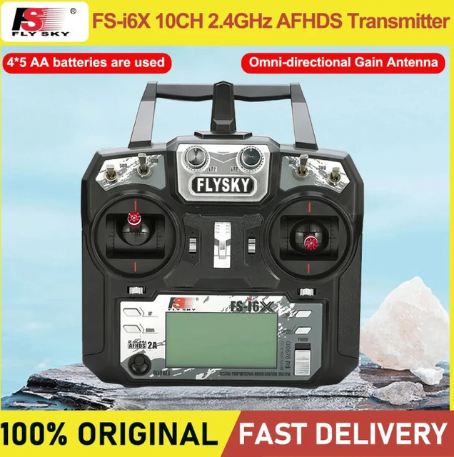 Flysky FS-i6X 2,4 GHz RC Sender mit iA6B iA10B Empfänger für RC FPV Racing Drone in Schwarz - Bild 1