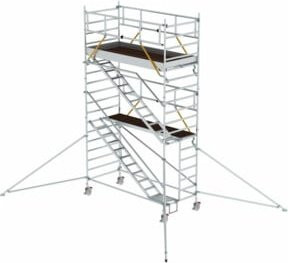 Munk Günzburger Rollgerüst SG aus Aluminium in Silber, B: 135 cm, L: 300 cm, Plattformhöhe: 4,47 m mit Schrägaufstiegen und Ausleger - Bild 1