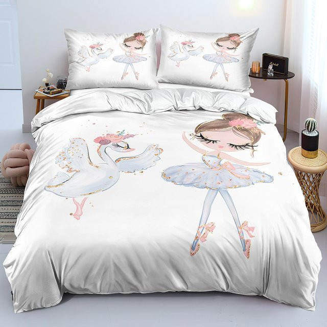 JMG Household Supplies Bettwäsche-Set mit Schwan- und Ballettmädchen-Motiv, Weiß, B/H: 135 x 200 cm - Bild 1