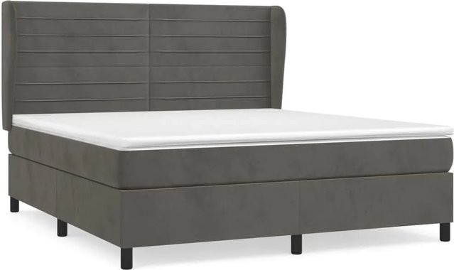 vidaXL Boxspringbett mit Matratze in Dunkelgrau aus Samt, Hybrid-Design mit Taschenfederkern, B/T/H: 160 x 200 x 163 cm - Bild 1