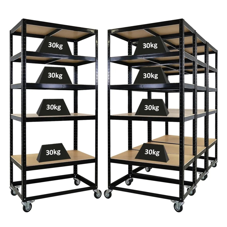 PROREGAL BÜFFEL Kommissionierwagen Set 4er Pack, Fahrbares Kommissionierregal Schwarz mit 5 Ebenen, B/T/H: 192 x 90 x 50 cm, Fachlast 50 kg - Bild 2