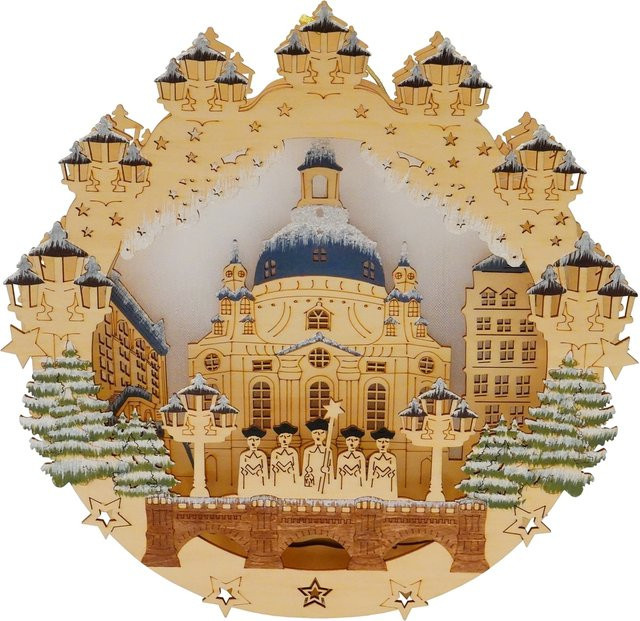 HTI-Living Beleuchtetes Fensterbild Dresden Frauenkirche mit Sternen in Weiß - Bild 1