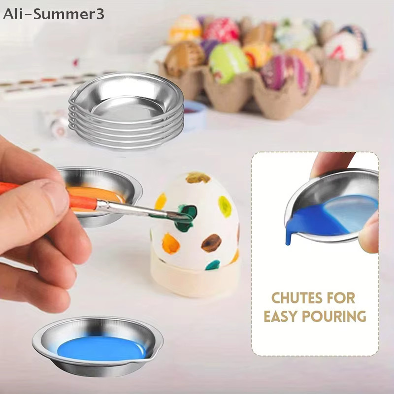 10er Set Edelstahl Farbschalen in Silber zum Mischen von Ölfarben für Kinder DIY Malprojekte - Bild 4
