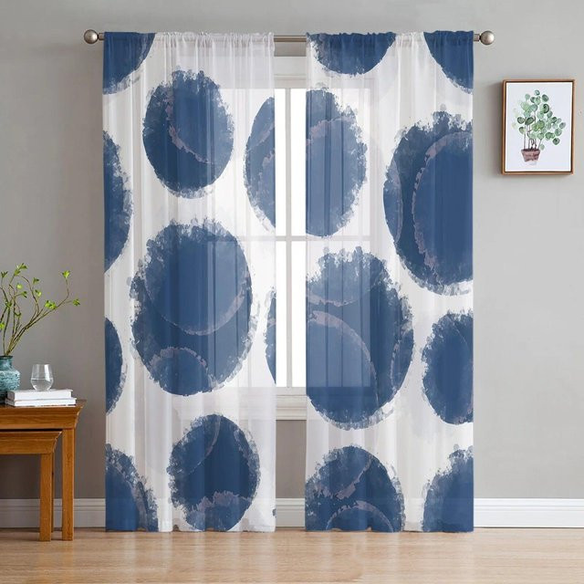 A Family Of Home Textiles Transparent Tüll-Vorhang in Blau mit Aquarell-Vintage-Print, Breite: 135 cm, Höhe: 213 cm - Bild 1