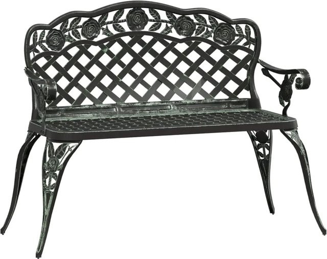vidaXL Gartenbank aus Aluminiumguss in Grün mit floralem Design, B/T/H: 108 x 60 x 83 cm - Bild 1