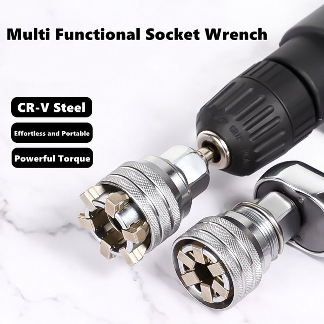 NIUXIANG Universal-Steckschlüssel 10–19 mm, verstellbarer Steckschlüssel in Silber, kompatibel mit 3/8 Zoll Ratschenschlüsseln - Bild 1