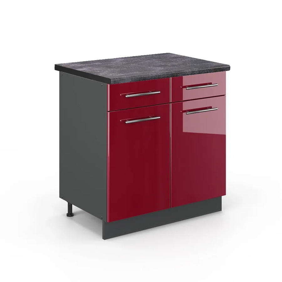 Vicco Küchenunterschrank Fame-Line in Bordeaux Hochglanz und Anthrazit mit Soft-Close-Türen, B/T/H: 80 x 60 x 82 cm - Bild 2