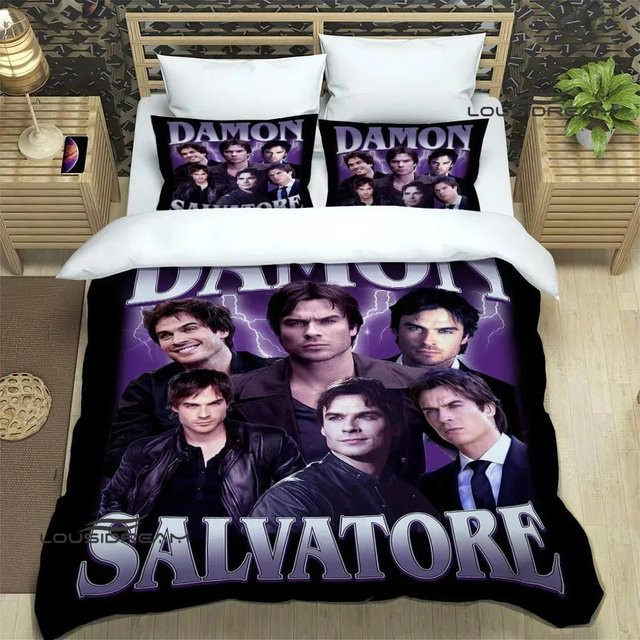 Gu Tao The Vampire Diaries Damon Salvatore Bettwäsche-Set mit Motiv, Schwarz, B/H: 150 x 200 cm - Bild 1