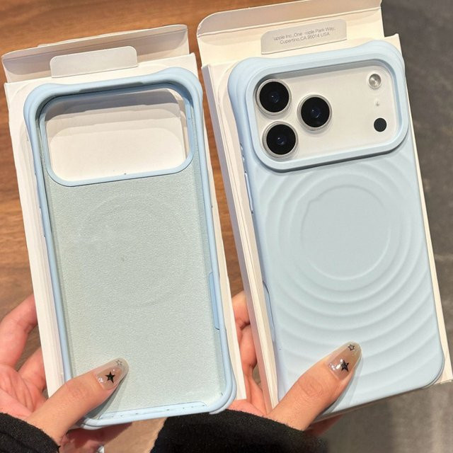 Candy Silikon Schutzhülle mit Samtfutter und MagSafe Unterstützung für iPhone 17 Air, 16, 15, 14, 13 Pro Max Plus in Blau mit Wellen-Design - Bild 1