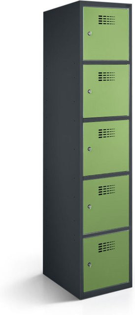 rotstahl Fächerschrank mit 5 Fächern in Hellgrün und anthrazitgrauem Korpus, B/T/H: 30 x 50 x 180 cm - Bild 1