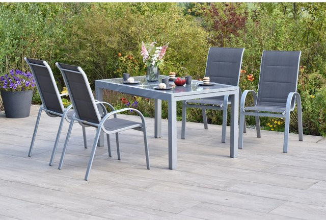 Merxx Amalfi di Lusso Gartenmöbel Set 5-teilig mit 4 Stapelsesseln und Gartentisch in Grau - Bild 1