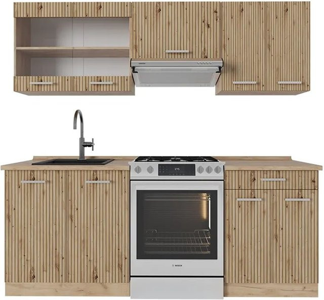 Vicco R-Line Küchenzeile Artisan-Eiche/Goldkraft Eiche, Breite: 200 cm, Tiefe: 60 cm, Höhe: 82 cm - Bild 1