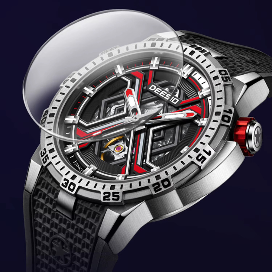 Deesio Armbanduhr, Automatik, Edelstahlgehäuse, Kautschuk, Herren, Schwarz - Bild 4