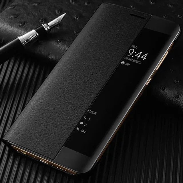 Smart View Flip-Cover für Huawei Mate 10 Pro aus PU-Leder mit Auto Sleep Wake Up Funktion in Blau oder Schwarz - Bild 1