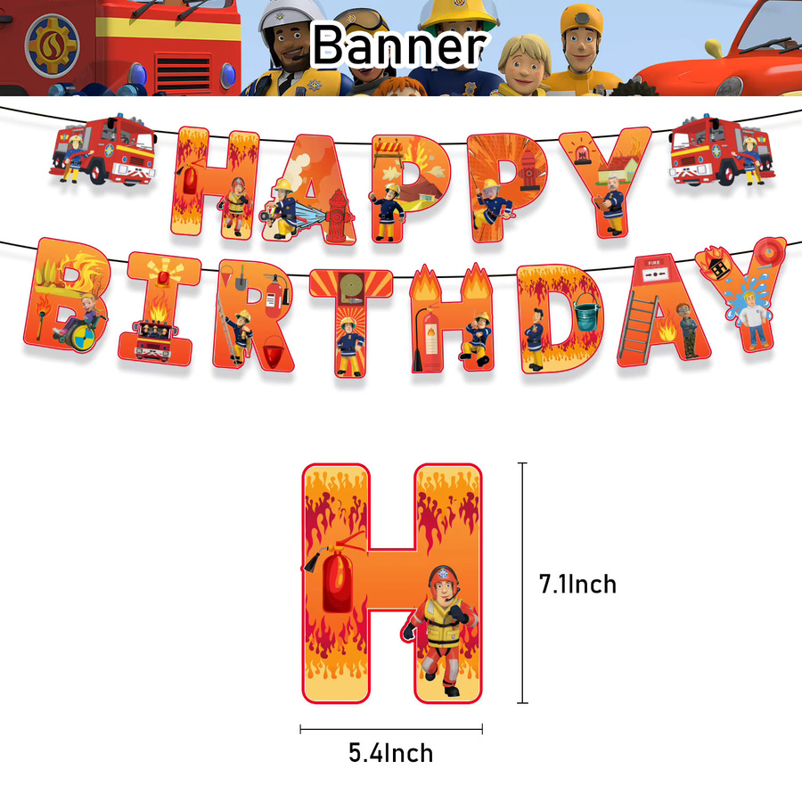 EsenTroye Feuerwehrmann Sam Geburtstag Party Dekoration Set mit Geschirr, Banner und Luftballons in Mehrfarbig - Bild 4
