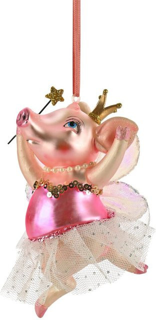 Giftcompany Christbaumschmuck Schweinchen Ballerina Hänger aus Glas in Rosa, Höhe: 12 cm - Bild 1