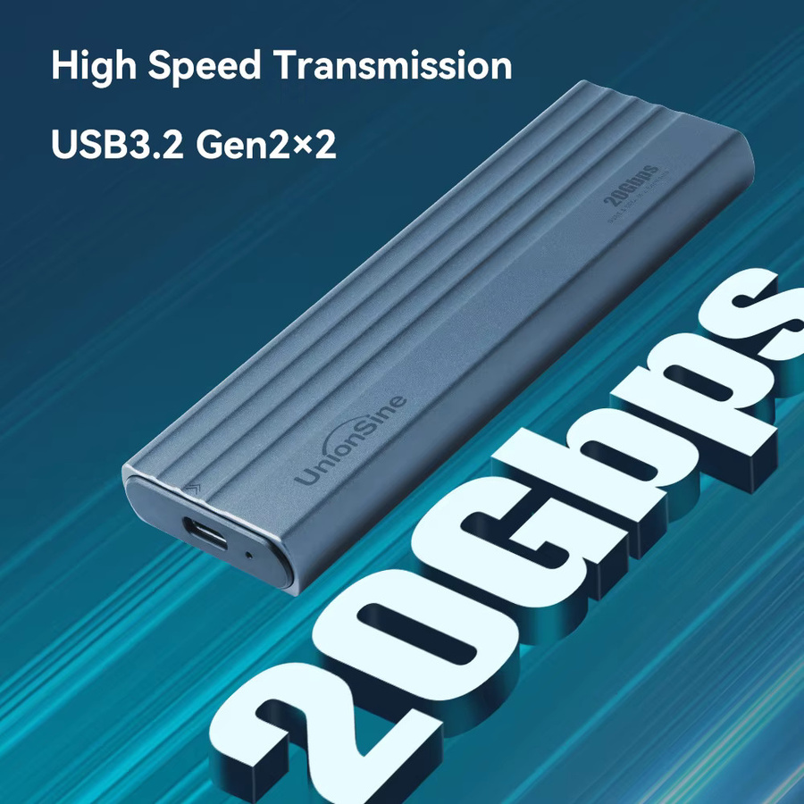 UnionSine M.2 SSD-Gehäuse mit USB-C Anschluss und 20 Gbit/s Übertragungsrate für M- und B&M-Key SSDs (2230, 2242, 2260) - Bild 2