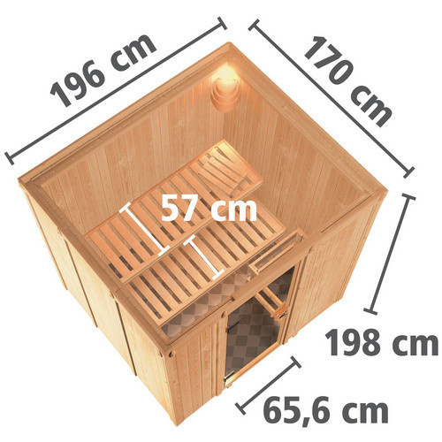 Karibu Sauna Olai für 3 Personen aus Fichte in Beige ohne Ofen B: 198,0 cm, T: 196,0 cm, H: 170,0 cm - Bild 2