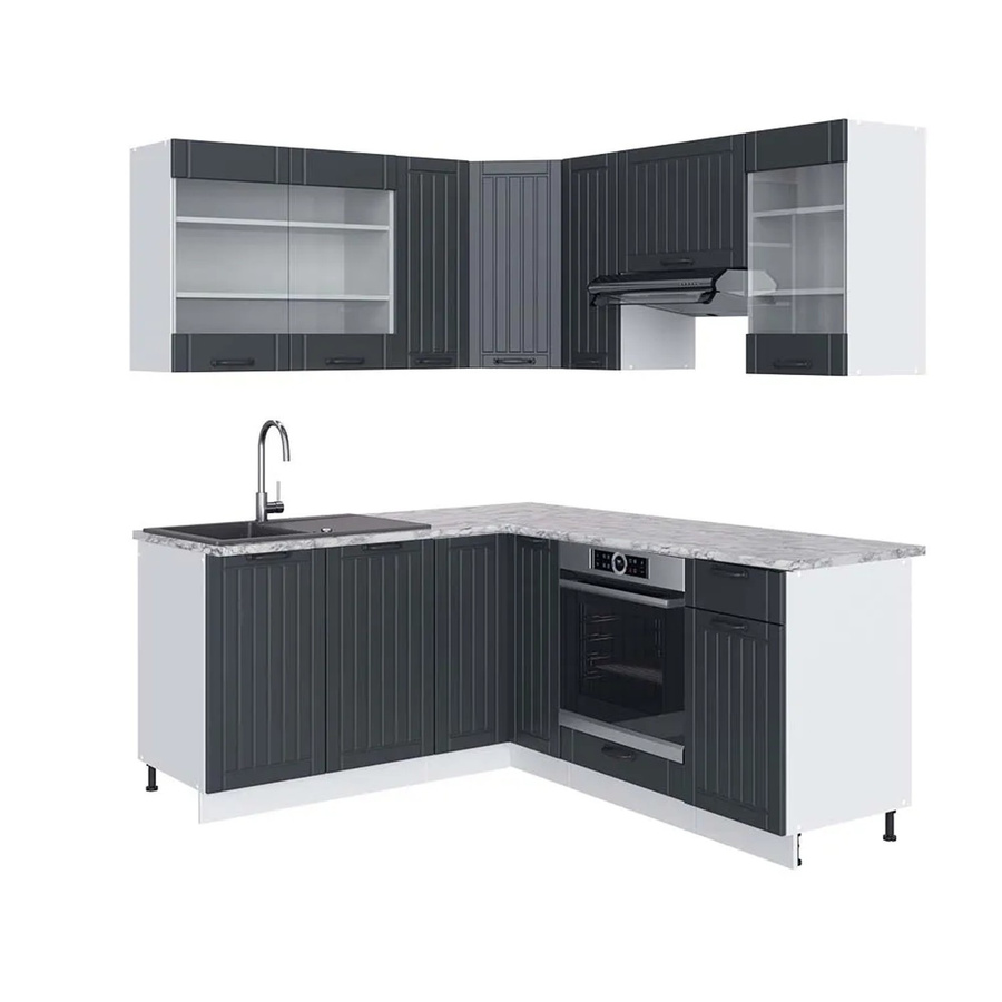 Vicco Fame-Line Eckküche im Landhausstil in Anthrazit und Weiß mit Marmor-Optik, B/T/H: 160 x 190 cm - Bild 2