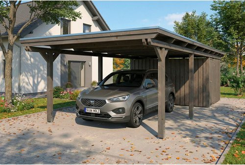 SKANHOLZ Carport Emsland aus Fichte mit EPDM-Flachdach und Abstellraum, Schiefergrau, B: 402 cm, T: 846 cm - Bild 1