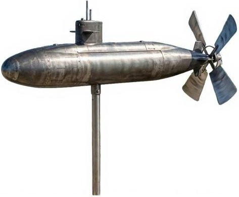 Kinetische U-Boot Windspiel Skulptur aus Metall in Grau für Garten und Terrasse - Bild 1