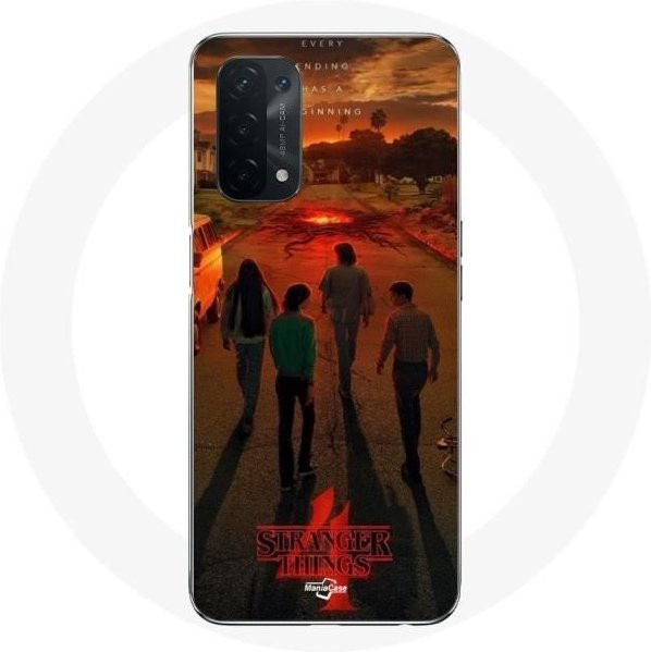 MANIACASE Handyhülle für Oppo A74 mit Stranger Things Staffel 4 Poster Art Crews of the New Theory in Multicolour - Bild 1