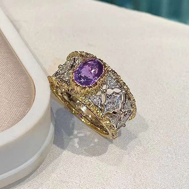 Huitan Ring, ovale lila Zirkonia, Bicolor, Damen - Bild 1