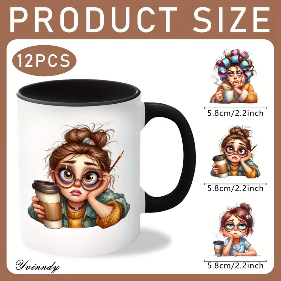 Coffee Mom DIY Aufkleber Set für Glasbehälter, 12 Stück UV DTF selbstklebende Transferpapier zum Dekorieren von Tassen und Flaschen, Multicolour - Bild 2