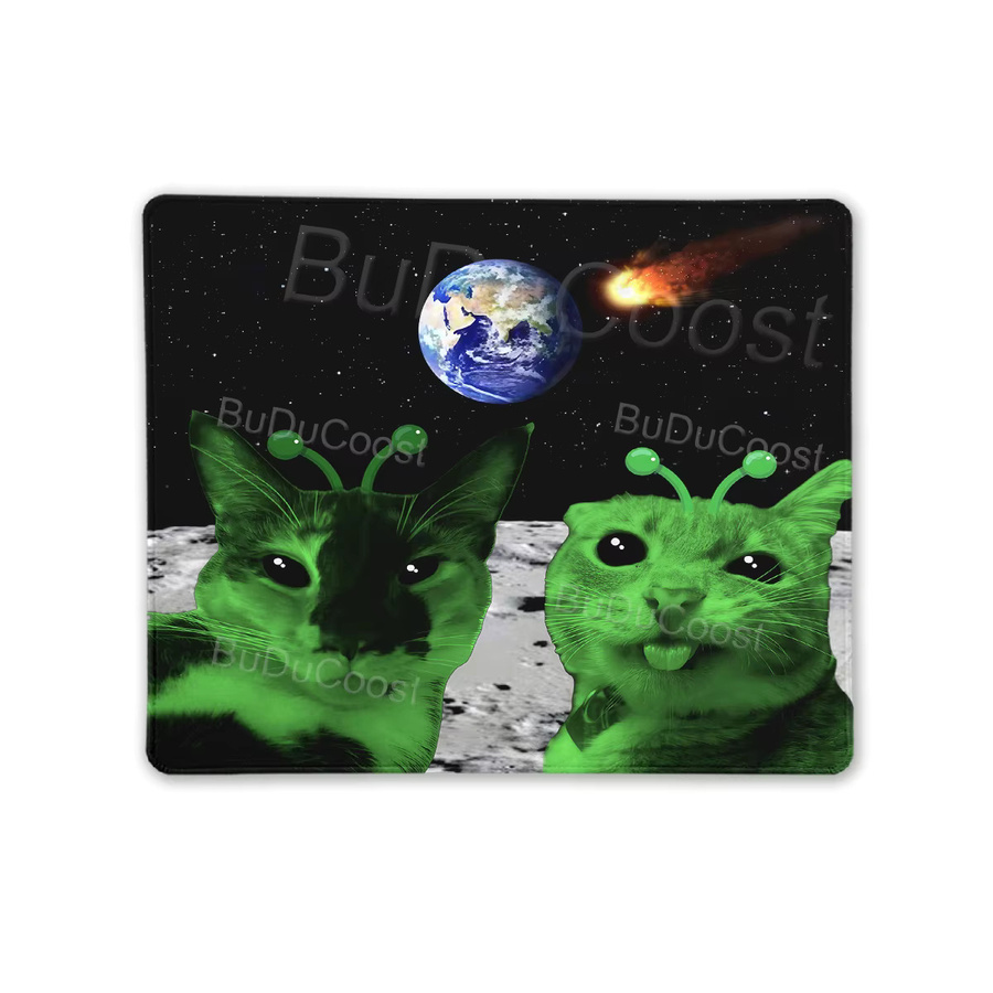 BuDuCoost Alien Cat Meme Mauspad, rutschfeste Schreibtischunterlage aus Gummi in Multicolour, Kawaii Katzen Gaming-Mauspad für Laptop und Büro - Bild 4
