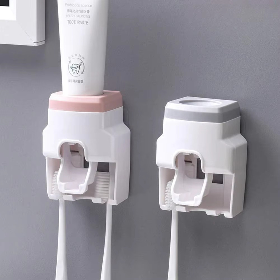 Automatischer Zahnpastaspender zur Wandmontage von VIE LENTE mit Zahnbürstenhalter in Weiß oder Pink - Bild 2