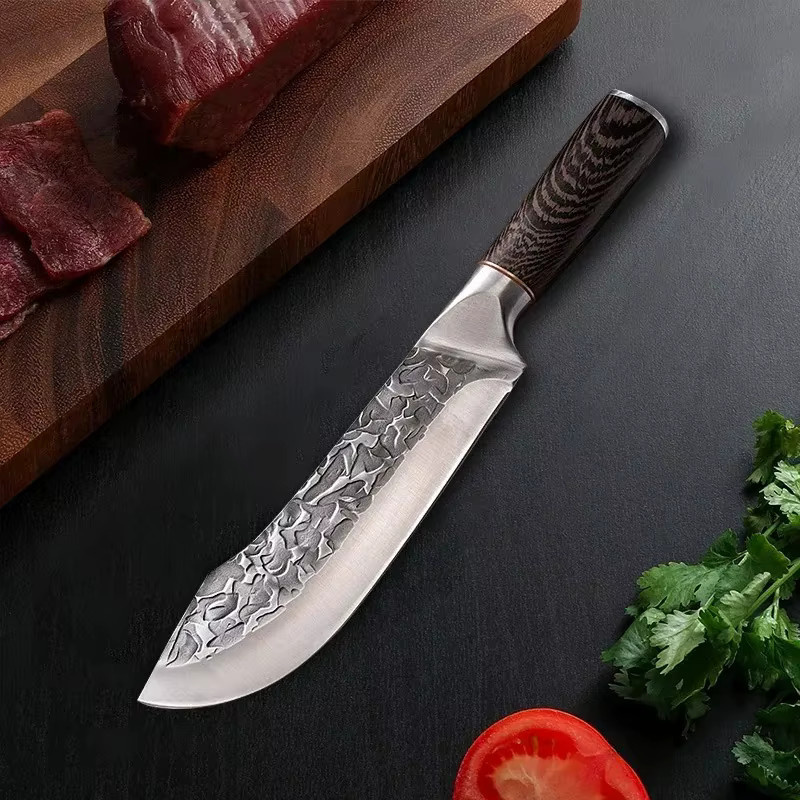 GuanQi Handgeschmiedetes Hackmesser aus Edelstahl in Silber mit Holzgriff und Schutzhülle - Bild 2