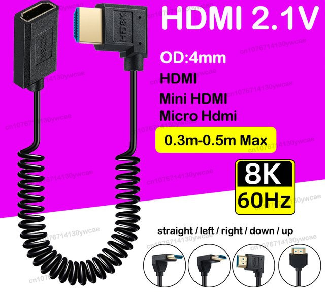 BSN Micro Mini HDMI Verlängerungskabel mit 90-Grad-Winkel, High Speed 8K60 Hz und 4K, Stecker auf Buchse, Schwarz - Bild 1
