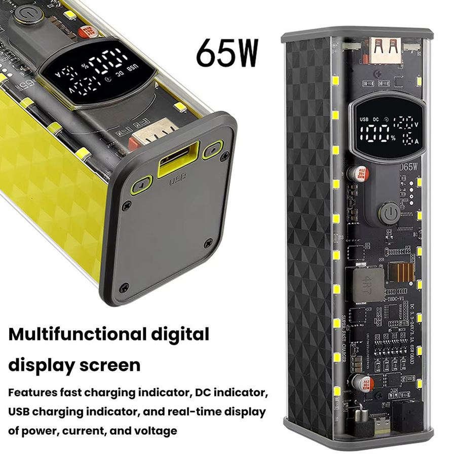 Gaqqee PD 65W Superschnelle Ladebatteriebox, transparentes gelbes Gehäuse für 8-teilige 18650-Akkus, schweißfreies wiederaufladbares Batteriegehäuse mit einstellbarer DC-Spannung - Bild 3
