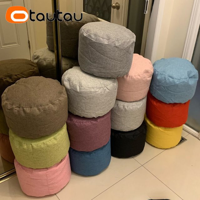 OTAUTAU Runder Hocker aus Leinen als Sitzsack und Pouf in Grau-Schwarz, Durchmesser: 30 cm, Höhe: 20 cm - Bild 1