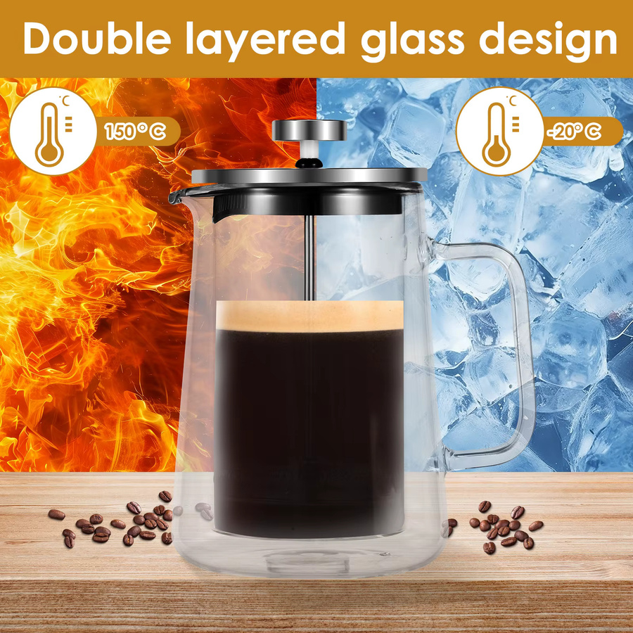 Willstar Französische Presse Kaffeemaschine aus Glas mit Filtration, Espresso-Topf und Perkolator, transparent, 350 ml / 650 ml / 1000 ml - Bild 3