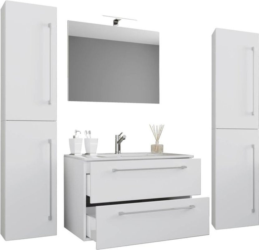VCM Badmöbel-Set Badinos 5-tlg. in Weiss mit Keramik-Waschbecken, Unterschrank und Spiegel, B/H/T: 80 x 150 x 46 cm - Bild 2