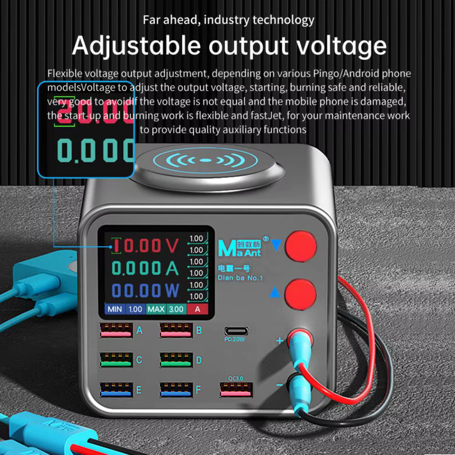ILEPO 8-Port Multifunktionslade mit Smart Wireless Fast Charging und Kurzschluss-Reparaturfunktion in Silber - Bild 3