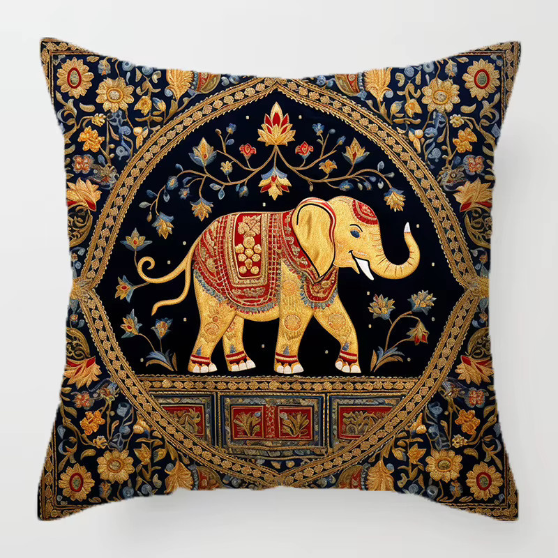 VIKAMA Kissenbezug im Boho-Stil mit Elefanten-Motiv, quadratisch, Schwarz, B/B: 30 x 30 cm - Bild 2