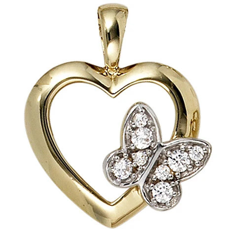 Colfem Anhänger Herz Schmetterling, 333 Gelbgold, 8 Zirkonia, Unisex - Bild 1