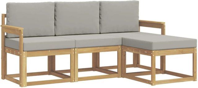 vidaXL Outdoor-Sofagarnitur 4-teilig aus Akazienholz mit Polsterkissen in Weiß und Hellgrau - Bild 1
