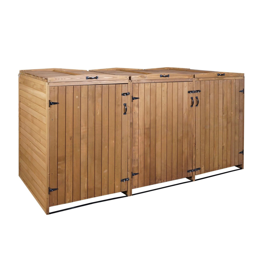 Proregal Mülltonnenverkleidung aus Tannenholz für 3 Mülltonnen, Braun, H: 126 cm, B: 237,5 cm, T: 98 cm - Bild 2