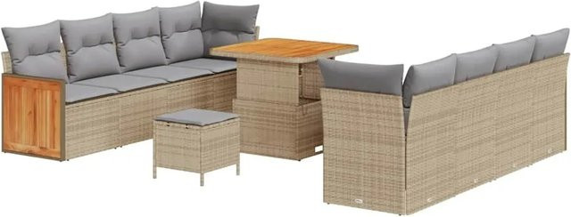 vidaXL Gartensofa-Set mit 11-teiligem Polster-Set in Beige und Hellgrau, modernes U-Shape Lounge-Set aus Poly-Rattan und pulverbeschichtetem Stahl mit Stauraumfunktion - Bild 1